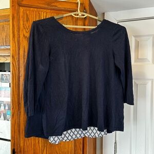 Loft Mixed Media Top Navy with Purple and White Silk Like Back Size Large